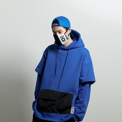 layered pocket hoodie[blue]