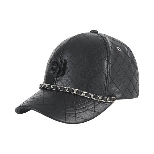 [VARZAR]바잘 Camellia chain leather ballcap black